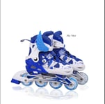 PU Full Flash Adjustable Skate Set Children Inline Roller Skate Roller Skate Set Composite Material, Sandwich Mesh,Blue,M