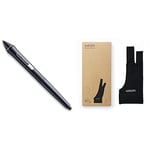 Wacom Pro Pen 2 (KP504E) - Compatible with Intuos Pro, Cintiq, Cintiq Pro & MobileStudio Pro & Drawing Glove – Glove for drawing on a graphic display (for right and left-handers, black), One Size