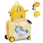 2PC Kids Ride-on Luggage Set 18” Carry-on Suitcase & 12” Backpack Anti-Loss Rope