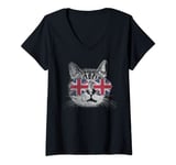 Womens Cat Shirt England UK Union Jack Flag Country Men Women Gift V-Neck T-Shirt