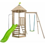 Aire de jeux bois castlewood Tp Toys ludo tour / echelle / plateforme / bac a sable / toboggan / balancoire h.295 cm - marron - vert