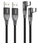 Siwket USB Type C Cable 90 Degree, 2Pack [1M+2M] USB C Fast Charging Cable Right Angle Braided USB C Charger Cord for Samsung Galaxy S20 S10 S9 S8,Note 9/8,A40 A50 A70, Sony Xperia,Huawei P9,LG-Black