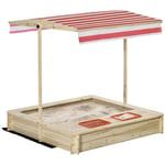 Kids Wooden Sandbox, with Adjustable Canopy, Seats, for Backyard, Beach
