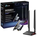 TP-Link BE9300 Tri-Band Wi-Fi 7 Bluetooth 5.4 PCIe Adapter, With Two Antennas, Multicolor Wi-Fi Status Lighting, Fast Installation with USB Drive Support Windows 11(64-bit) only, WPA3 (Archer TBE550E)