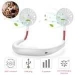 Lazy Neck Fan USB Rechargeable Portable Mini Wearable Neckband Fan with Led Light Electric Dual Neck Flexible for Face,Aromatherapy for Gym,Travel,Office (White)