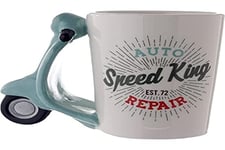 Puckator Speed King Tasse à thé et café en céramique avec poignée en forme de scooter – Accessoires amusants pour la maison – Cadeaux mignons pour petite amie – Grandes tasses pour hommes et femmes –