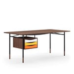 Nyhavn Desk, 170 cm, with Tray Unit, Teak, Black Steel, Cold