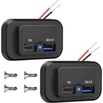2 st 12v USB-uttag, dubbla snabbladdning 3.0 12v uttag USB-laddare & Pd Type-c (usb C), 12v 24v USB-laddare vattentät strömadapter billaddare