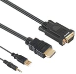 HDMI to VGA, Benfei Gold-Plated HDMI to VGA 0.9 Meter Cable with Power and Audio Compatible for Computer, Desktop, Laptop, PC, Monitor, Projector, HDTV, Chromebook, Raspberry Pi, Roku, Xbox