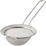 Olympia CF648 MasterClass Fine Mesh Sieve, Stainless Steel, Polished Rim and Handy Round Bowl with Hooked Handle, 7.5cm (4"), Tagged Silver