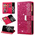 QC-EMART for Samsung Galaxy A20e Phone Wallet Case Large Capacity Card Holders Zipper Pocket Flip Cover Glitter PU Leather Magnetic Blocking Ladies Purse Clutch for Samsung A20e Rose Red Snowflake