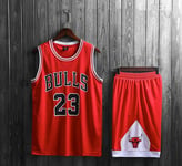 Mens Michael Jordan #23 Chicago Bulls RETRO Basketball Shorts Summer Jerseys Basketball Uniform Top&Short Sportswear,Red,L