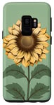 Galaxy S9 Aesthetic Sunflower Line Art Minimalistic Sage Green Case