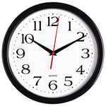 Bernhard Products Horloge Murale silencieuse sans tic-tac de qualité à Quartz Ronde de 25,4 cm - Fonctionnement à Piles - Facile à Lire - pour Maison/Bureau/Cuisine/Salle de Classe/école