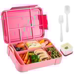 Lunchlåda för vuxna 1330 ml Bentolåda med 6 fack, med bestickset, läcksäker lunchlåda, rosa