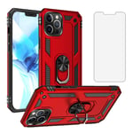 Asuwish Compatible with iPhone 12 Pro Max Case 6.7 and Tempered Glass Screen Protector Magnetic Stand Ring Holder Hard Shockproof Accessories Phone Case for iPhone12promax iPhone12 12pro Promax Red