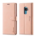 EYZUTAK Case for Samsung Galaxy S9, Vintage Wallet Folio Flip Cover Full Coverage Premium Leather Case with Magnetic Closure Kickstand Card Slots - Rose Gold