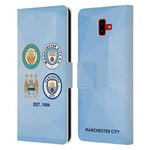 Étui Portefeuille en Cuir pour Samsung Galaxy J6 Plus (2018) Motif Manchester City Man City FC 1894 Bleu Ciel