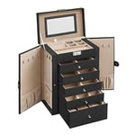 Jewelery Box 6 Tiers, Smyckesfodral med 5 Lådor, Stor Lagringskapacitet, med Spegel, Låsbar, Smycken Lagringsarrangör, Gåva För Nära Och Kära, För Klo