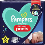 Pampers Baby Nappy Pants Size 6 (15+ kg / 33 lbs), Baby Dry Night, 31 Nappies,