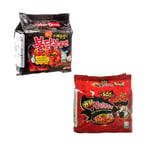 Samyang Dried Noodle Buldak Bag Noodles,140g (Pack of 5) plus Samyang Spicy Hot (2 x Spicy) Chicken Flavour Ramen 140g (Pack of 5) Bundle