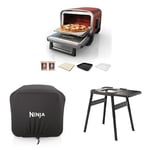 Bundle of Ninja Woodfire Electric Outdoor Oven, 8-in-1 Pizza Oven, High-Heat Roaster & BBQ Smoker with Rack, Pizza Stone, Wood Pellets & Scoop, 6 Pizza Settings, OO101UK + Cover + Stand