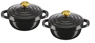 Tefal Air Mini Stew Pot Set of 2, 11cm Non Stick Cast Aluminium (Lighter Than Cast Iron) with Lid Grey E255S204