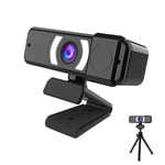 TINGDA Webcam with Microphone, 1080P HD Camera Built in Adjustable Ring Light and Privacy Cover and Tripod, Plug and Play, for Video Streaming, Conference, Gaming, Online Classes