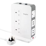 baykul 5M Tower Extension Lead Surge Protected with USB, 10 Way Switched Milti Plug Tower Long Extension Cord - White¡"