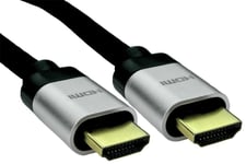 Premium High Speed 8K HDMI 2.1 Lead with Ethernet, Silver Aluminium Hoods, 1m -