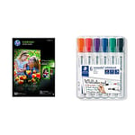 HP 1144922 Everyday Glossy Photo Paper, A4, 210 x 297 mm, 200 g/m2, 25 Sheets, White &STAEDTLER 351WP6 Lumocolour Whiteboard Marker with Bullet Tip, Multicolor , Pack of 6