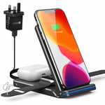 Wireless Charger, 3 in 1 Foldable Fast Wireless Charging Station for iPhone 13/12/11 Series/XS MAX/XS/XR/X/8/8 Plus and Samsung Phones,Qi-Certified Charging Stand for iWatch and AirPods Pro/2/3(Black)