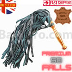 Premium Leather Flogger 50 Falls ring Cat-o-9 black whip Suede Play Erotic BDSM