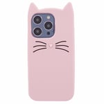 Silikonskal Katt iPhone 15 Pro rosa