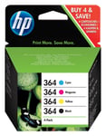 HP 364 4-pack Black/Cyan/Magenta/Yellow Original Ink Cartridges blekkpatron 4 stykker Sort, Cyan, Fiolblå, Gult