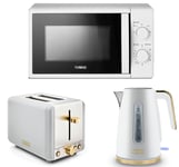 Tower Cavaletto White Jug Kettle 2 Slice Toaster & T24034WHT 700W 20L Microwave