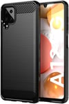 PIXFAB For Samsung Galaxy A12 Case, [Slim Fit] Shockproof Brushed Carbon Fibre [Protective Case] Cover, Gel Rubber Phone Case For Samsung Galaxy A12 SM-A125F (6.5") - Black