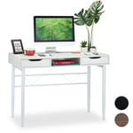 Relaxdays Bureau avec tiroirs et étagère, moderne, cadre en métal,Table de bureau HlP 77x110x55cm,blanche