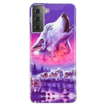 Samsung Galaxy S21 5G Case, S21 Samsung Case 3D Creative Luminous Fluorescent Night Glow Soft Silicone TPU Rubber Bumper Shockproof Protective Case for Samsung S21 5G Phone Cover, Roaring Wolf