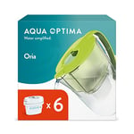 Aqua Optima Oria Water Filter Jug & 6 x 30 Day Evolve+ Filter Cartridge, 2.8 Litre Capacity, for Reduction of Microplastics, Chlorine, Limescale and Impurities, Green