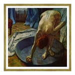 ConKrea Poster and Print with Classic Frame - Edgar Degas Tub Woman Who Cleans the Tub 1886 - Impressionism Art (376) Dimensioni Stampa: 70x70cm D - Classica Oro A Foglia Invecchiato Verde Smeraldo