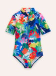Mini Boden Kids' Rainbow Reef Print Short Sleeve High Neck Swimsuit, Multi