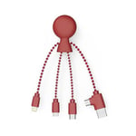 Xoopar - Mr Bio Câble Multi USB 4en1 en Forme de Pieuvre - Chargeur Universel en Plastique Recyclé - Prise USB, USB-C, Lightning, Micro USB pour Smartphone Universel - Rouge