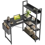 CubiCubi Petit bureau d'ordinateur en forme de L avec étagères, 100 cm, bureau d'angle pour bureau à domicile, bureau d'écriture avec sac de rangement, noir