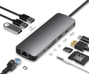 Hub USB C Adaptateur USB C HDMI Adaptateur MacBook avec 4K HDMI, 3 USB, 100W PD, SD/TF, Ethernet, données USB C, station d'accueil compatible avec les ordinateurs portables Dell XPS, Lenovo, HP, Surface et autres appareils de type C