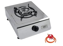NJ-100 Portable Camping Single Burner Gas Stove Stainless Steel Outdoor LPG Cooker 4.0kW (Propane 37mbar Screw-on)