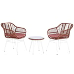 Spisebordsæt med 2 stole Hvid Terrakotta Metal Krystal syntetisk Rattan 56 x 57,5 x 82 cm