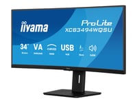 Iiyama Prolite Xcb3494wqsu-B1 - Led-Skärm - Böjd - 34" - 3440 X 1440 Uwqhd @ 120 Hz - Va - 350 Cd/M² - 3000:1 - 0.4 Ms - Hdmi, Displayport, Usb-C - Högtalare - Mattsvart