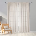 Melodieux 2 Panel Faux Linen Voile Net Curtains Semi Sheer Rod Pocket Drapes for Bedroom, Living Room, Window - Beige, 55 x 96 inch drop (140 x 245cm)