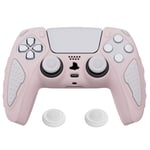 playvital Knight Edition Cherry Blossoms Pink & White Two Tone Anti-Slip Silicone Cover Skin for ps5 Controller, Soft Rubber Case for ps5 Wireless Controller with Thumb Grip Caps